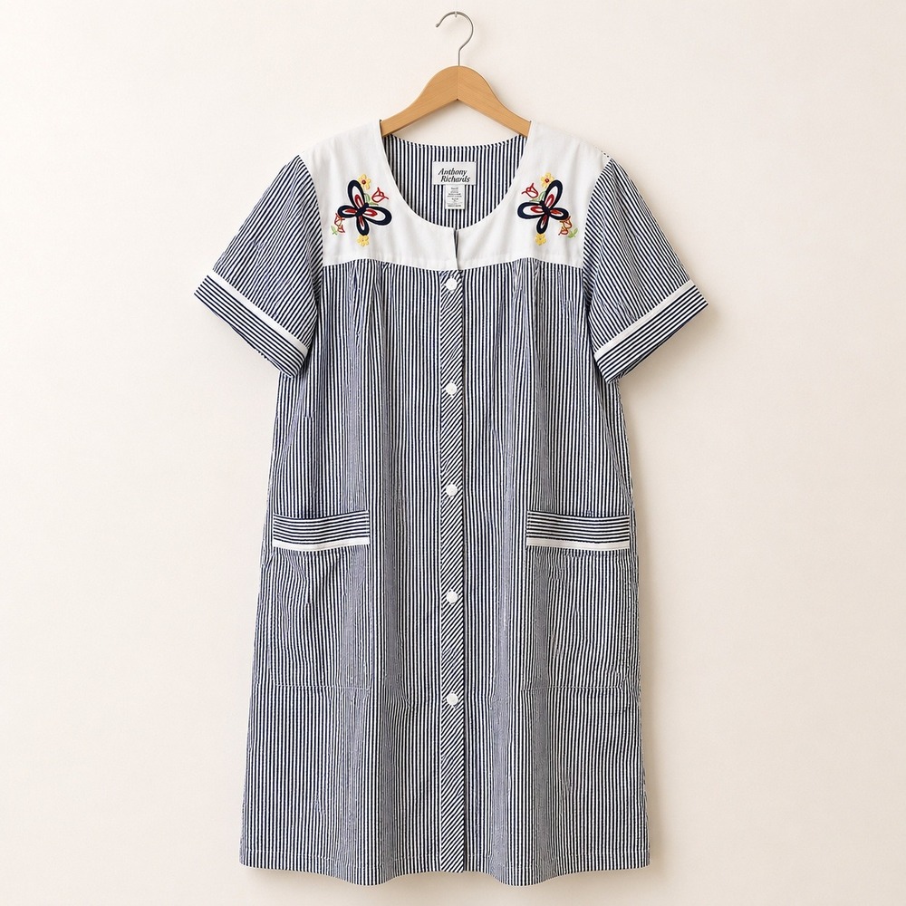 Anthony Richards Coastal Grandmother Seersucker House Dress Womens 1X Striped